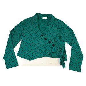 ASOS Women’s Green Polka Dot Asymmetric Button Wrap Blouse Tie Waist Size 8